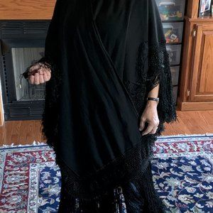 Black Fringed Shawl / Cape / Drape